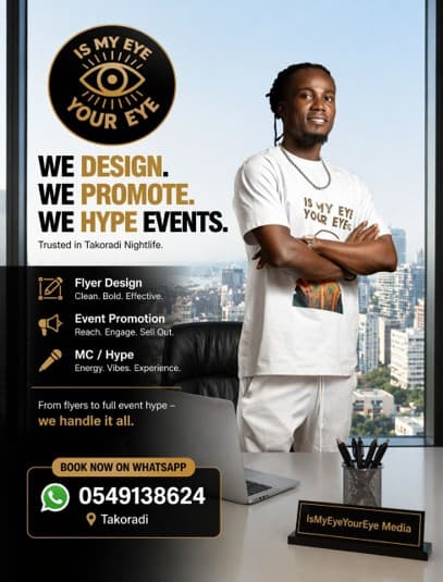 CEO of Is My Eye Your Eye Media with branded business flyer